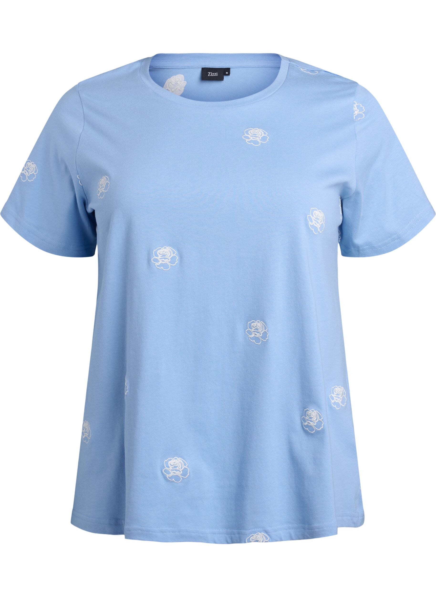 Zizzi T-shirt en coton biologique avec motifs brod&eacute;s, Bleu Clair, Packshot image number 0