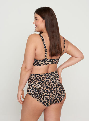 Bas de bikini taille haute à imprimé fleuri, Leopard Print, Model image number 1