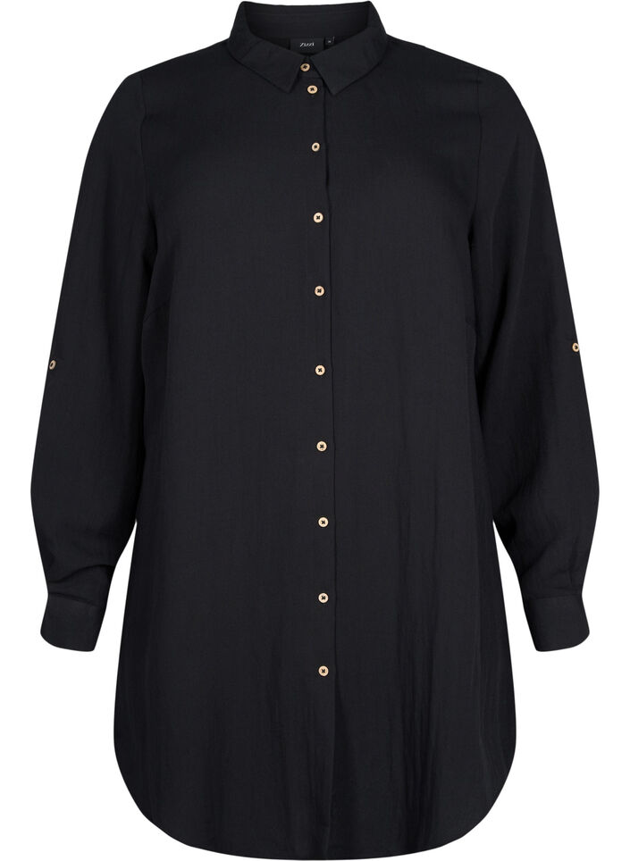 Chemise longue en viscose unie, Black, Packshot image number 0
