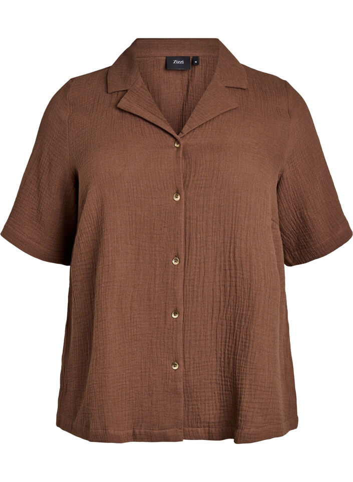 Chemise à manches courtes en mousseline de coton, Marron, Packshot image number 0