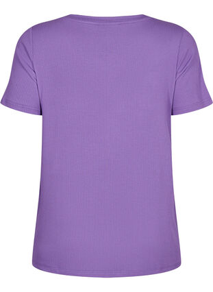 T-shirt en viscose côtelé avec col en V, Deep Lavender, Packshot image number 1
