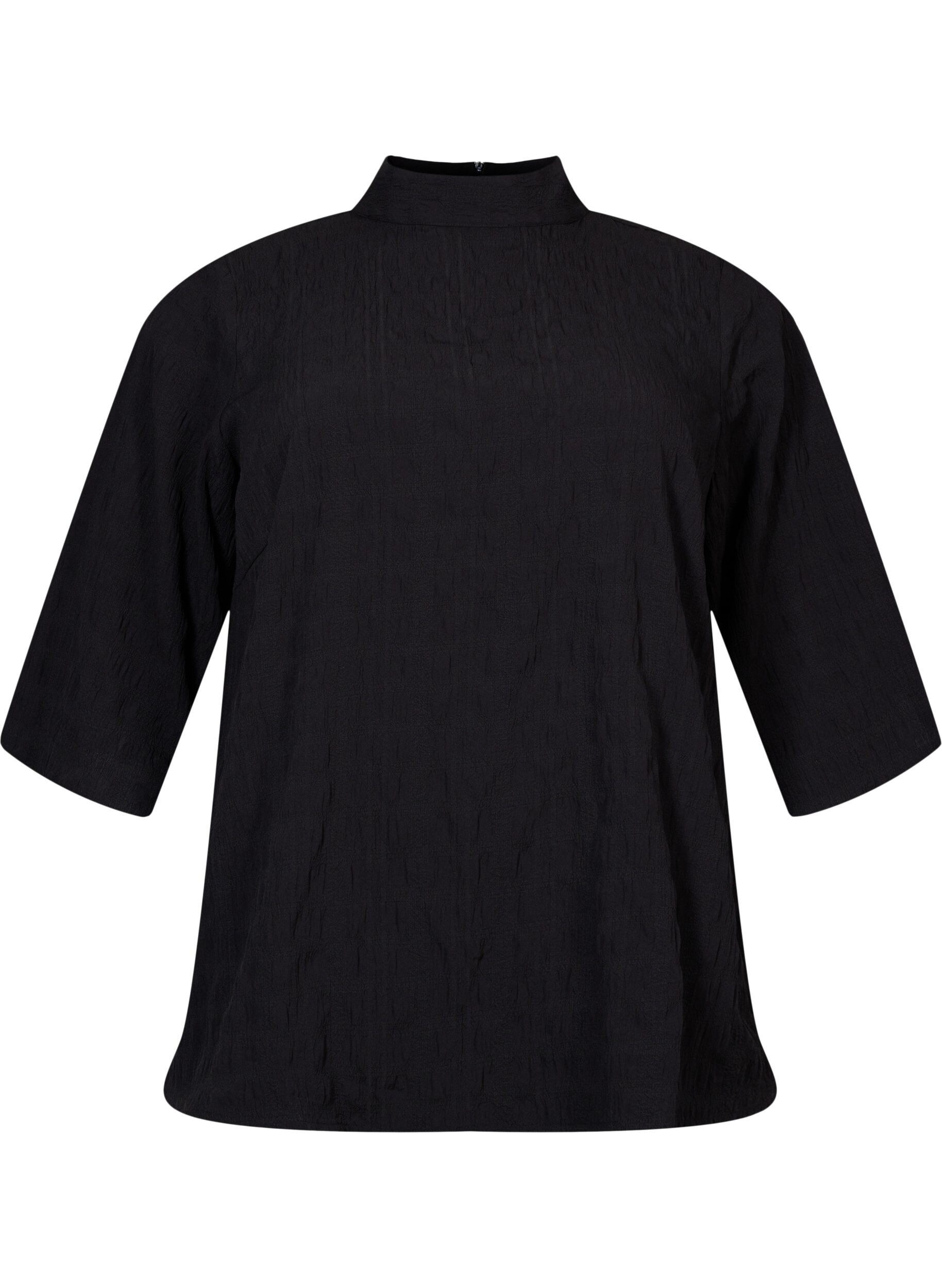 Zizzi Blouse avec encolure haute et manches 3/4, Black, Packshot image number 0