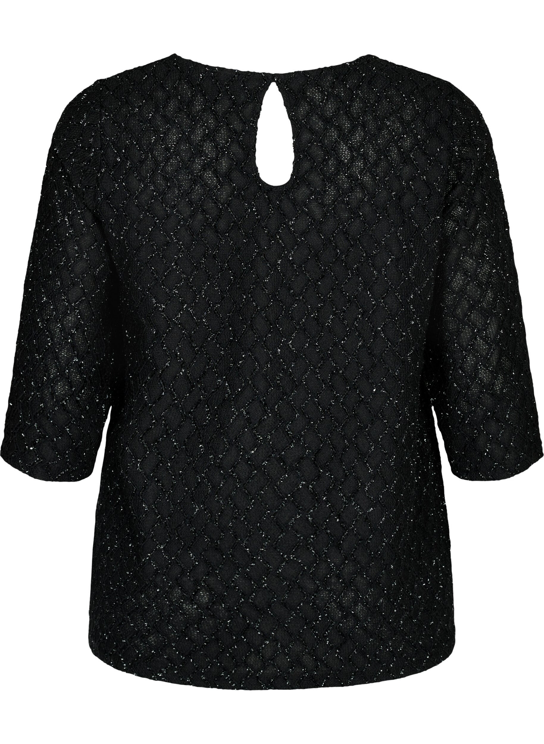 Zizzi Blouse &agrave; motif scintillante avec manches 3/4, Black, Packshot image number 1
