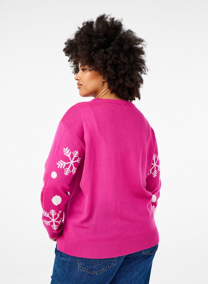 Pull de Noël à col rond, Pink Glow Comb, Model image number 1