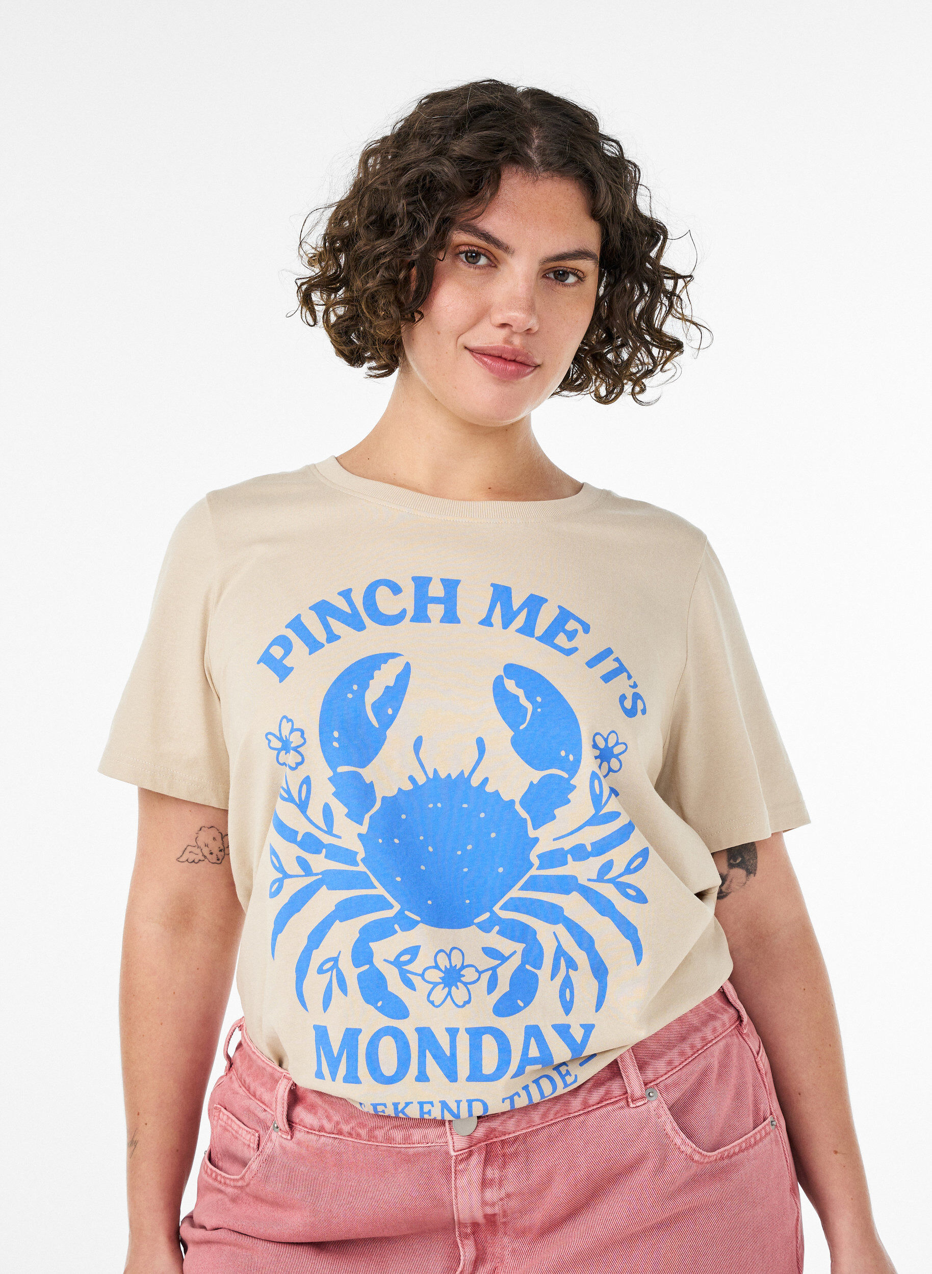 ZizziT-shirt en coton avec imprim&eacute;, Beige, Model image number 0