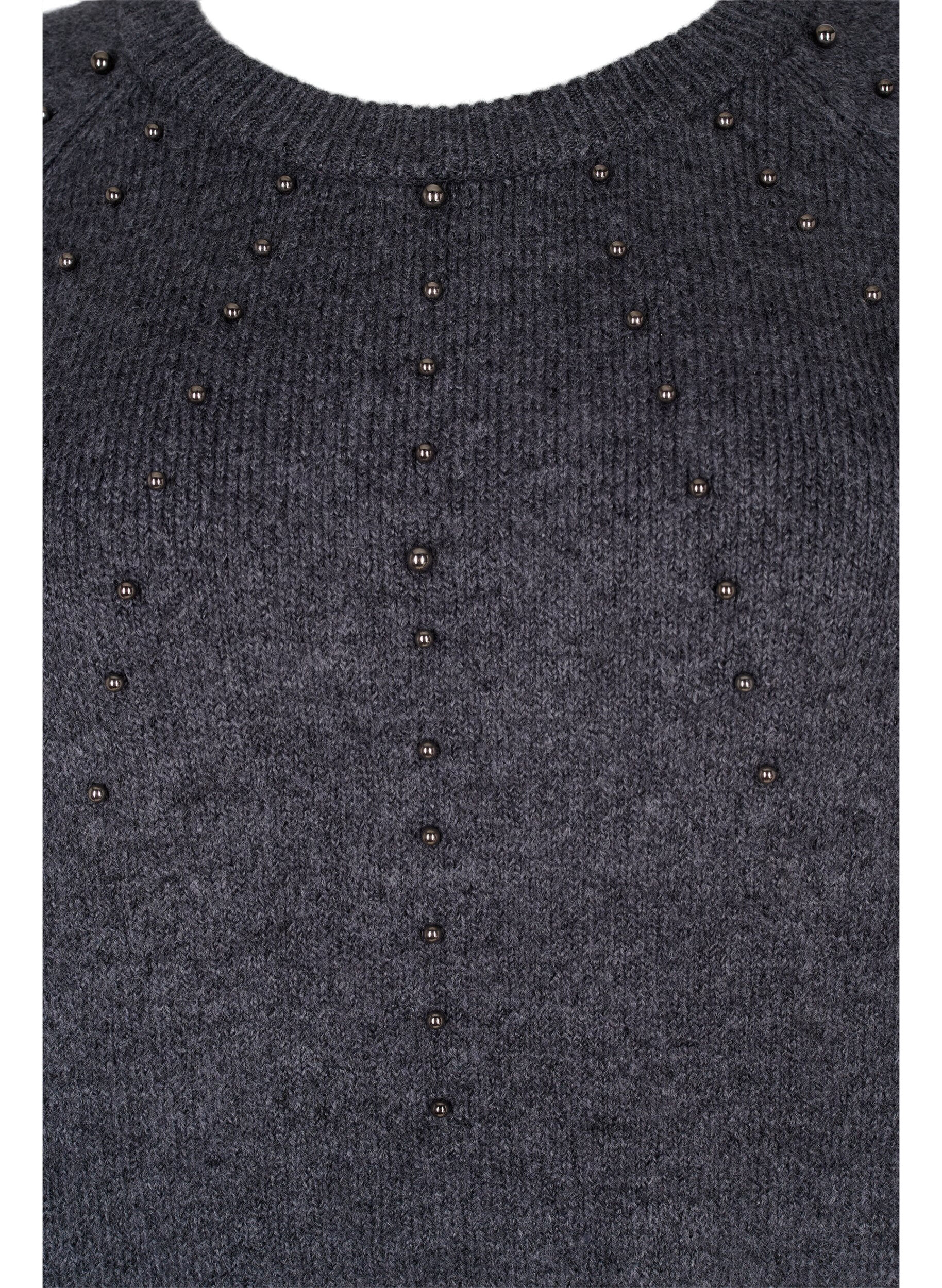 Zizzi Pull en maille avec perles, Dark Grey Melange, Packshot image number 2