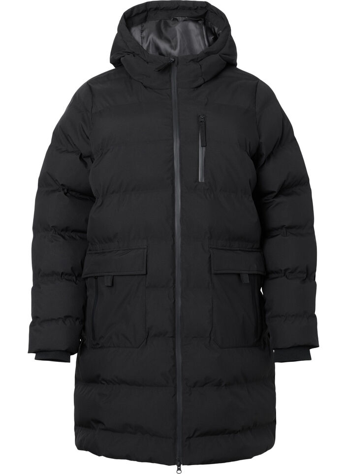 Doudoune avec capuche et poches, Noir, Packshot image number 0
