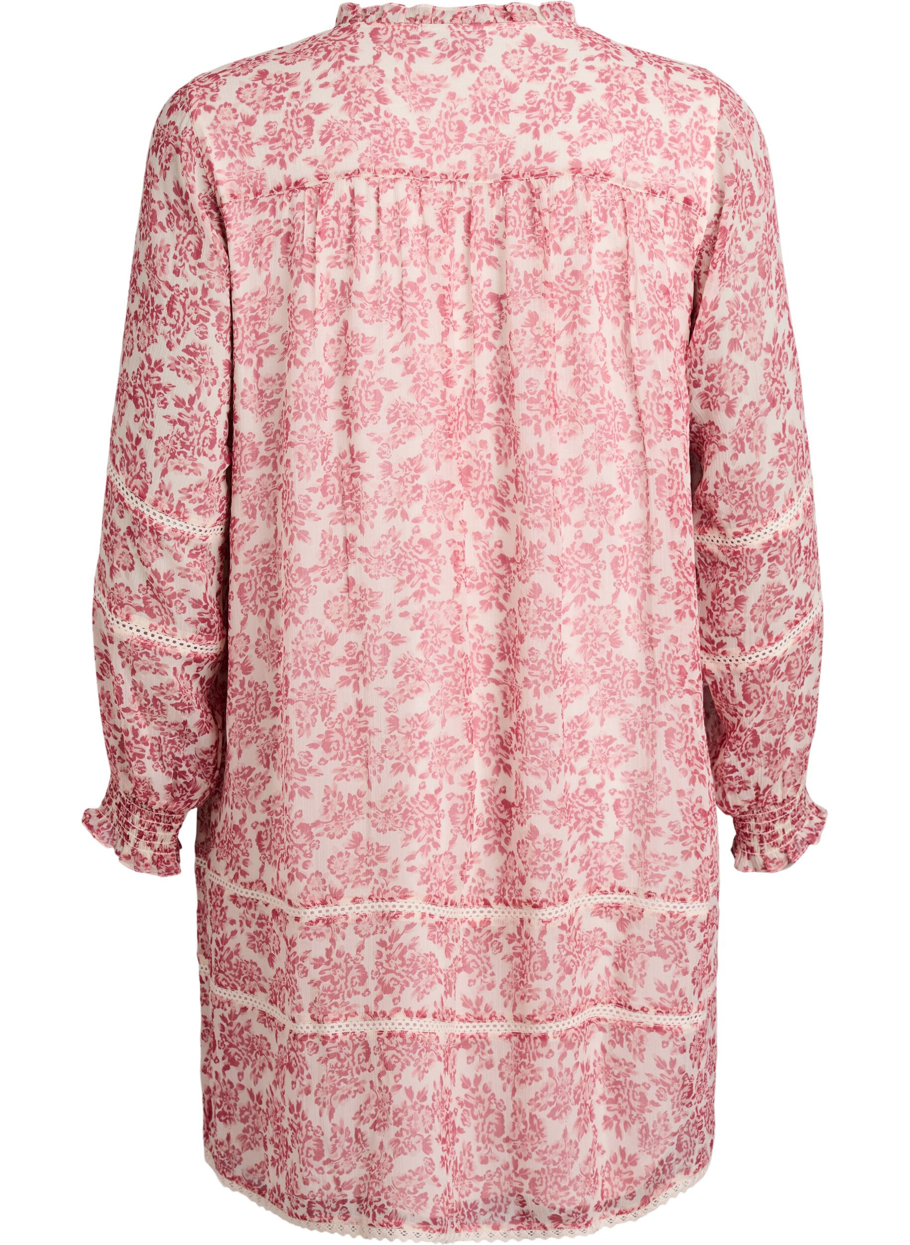 Zizzi Robe courte en mousseline avec d&eacute;tails en crochet, Rose, Packshot image number 1