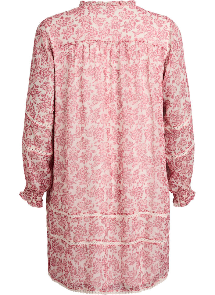 Robe courte en mousseline avec d&eacute;tails en crochet, Rose, Packshot image number 1