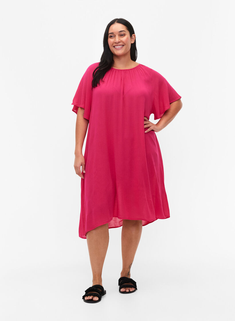 Robe en viscose à manches courtes, Bright Rose, Model image number 2