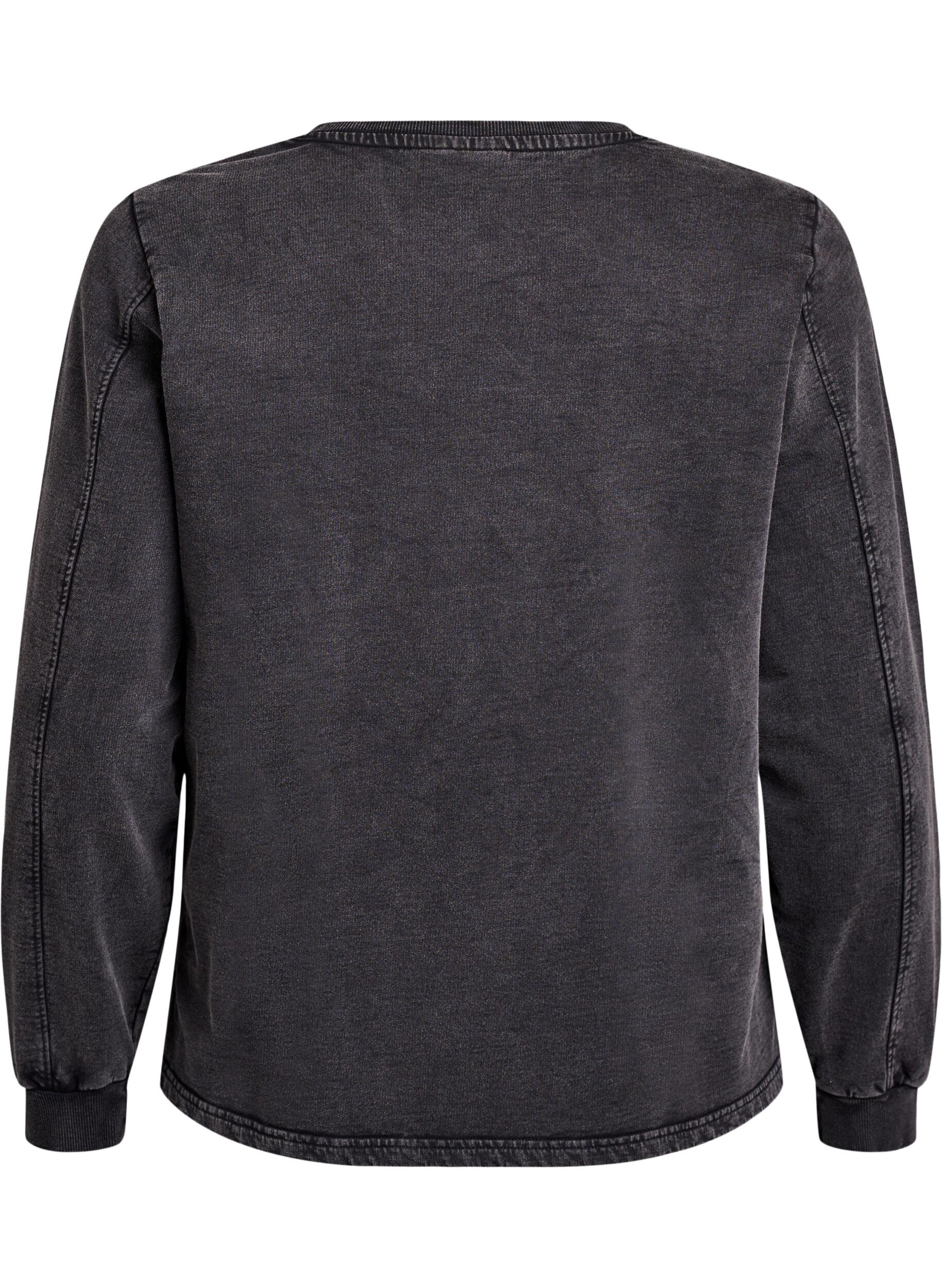 Zizzi Sweatshirt avec strass et effet d&eacute;lav&eacute;, Gris anthracite, Packshot image number 1