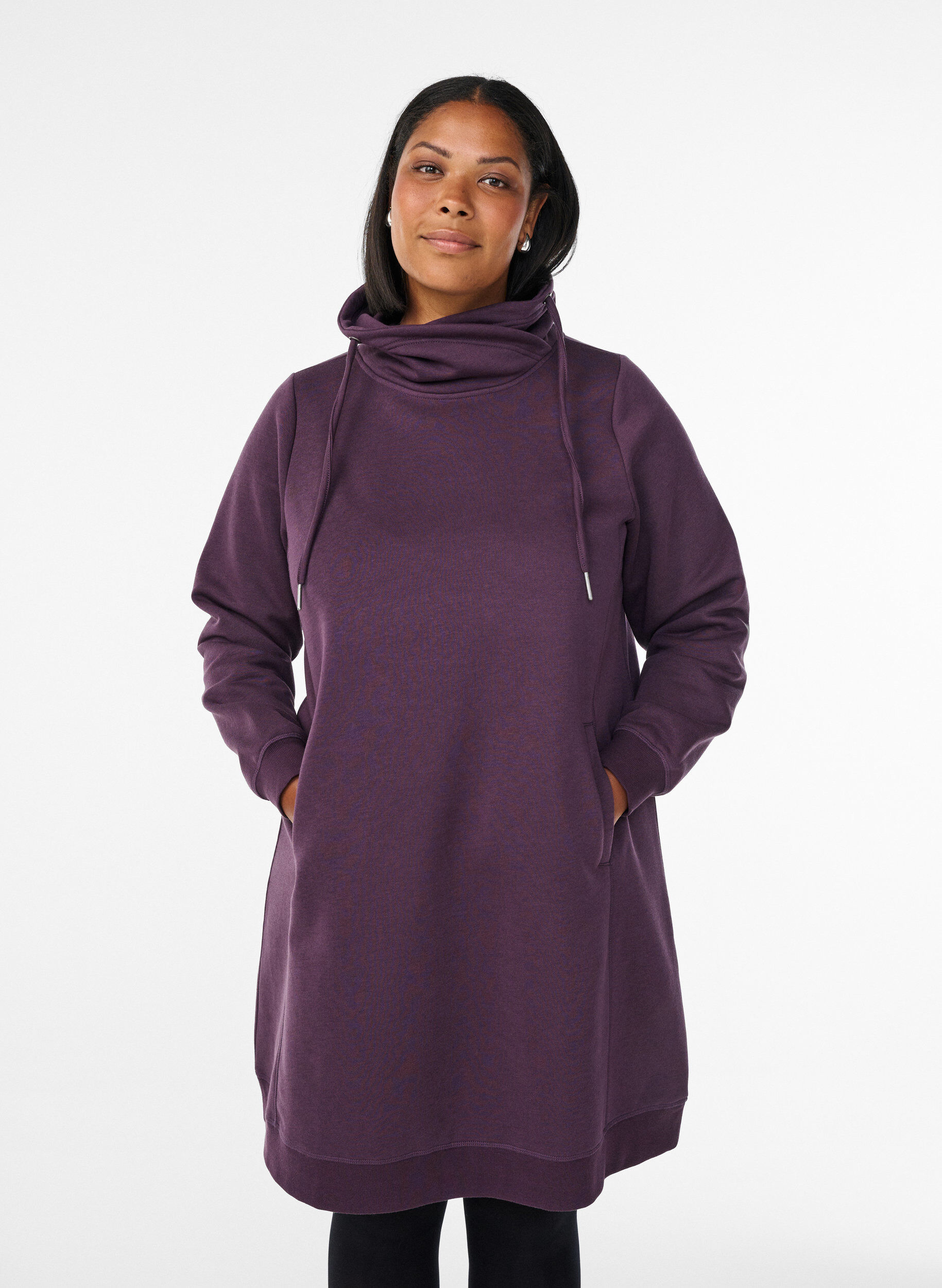 Robe sweat-shirt courte &agrave; col montant et poches, Violet, Model