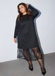 Robe en jersey avec paillettes et finitions en dentelle, Noir, Model image number 0