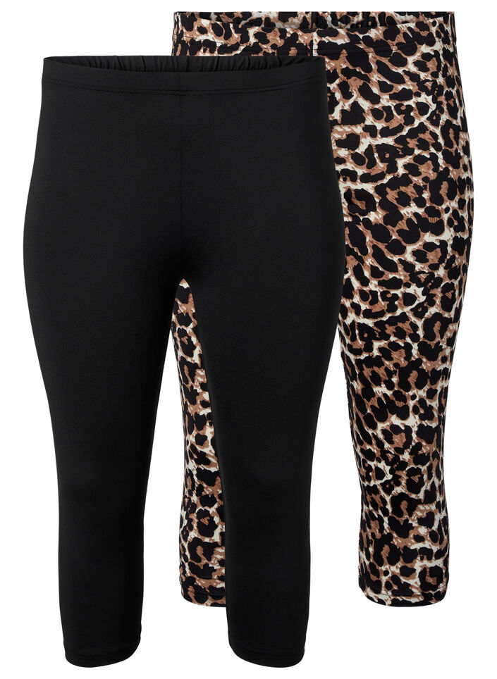 Lot de 2 leggings 3/4, Black / LEO AOP, Packshot image number 0