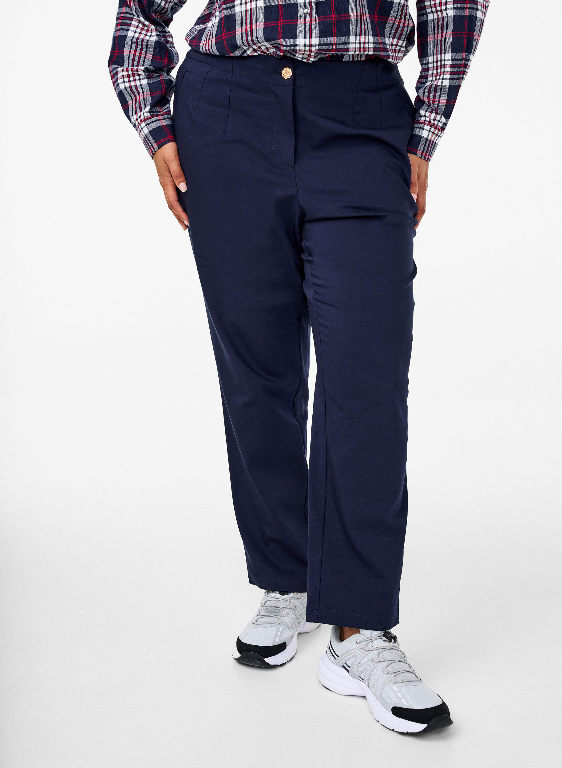 Zizzi Pantalon coupe droite taille haute, Bleu, Model image number 2