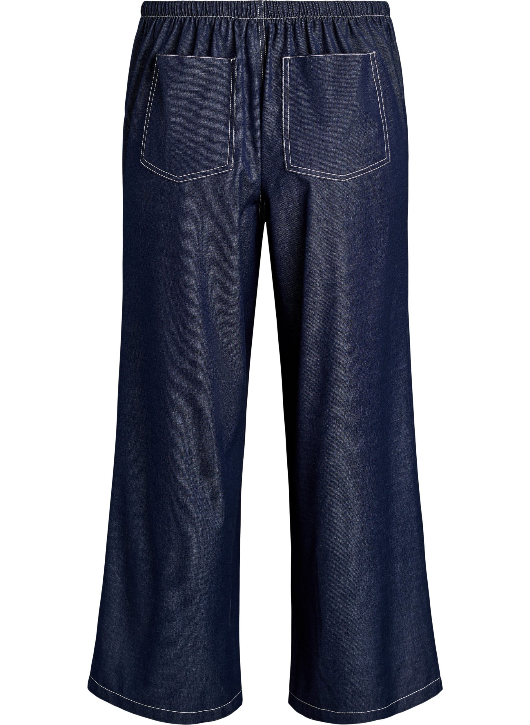 Zizzi Pantalon aspect denim avec des surpiq&ucirc;res contrastantes, Bleu, Packshot image number 1