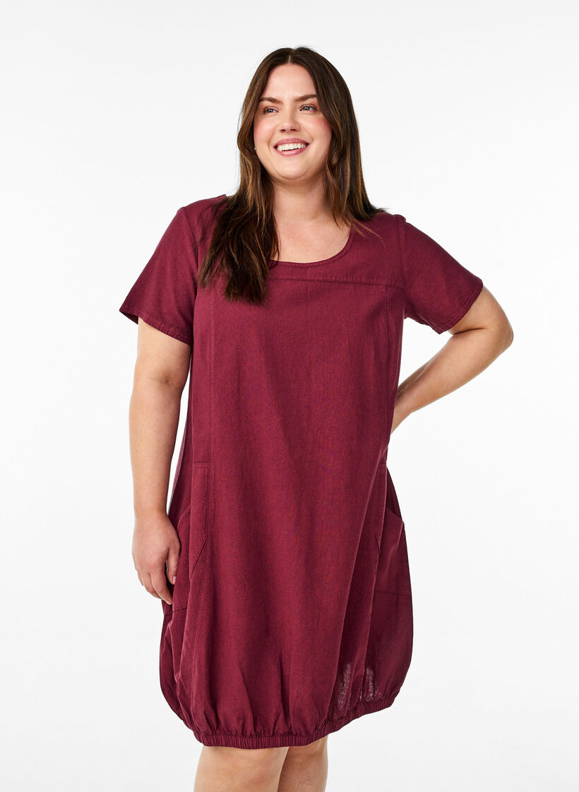 Robe en coton &agrave; manches courtes, Bordeaux fonc&eacute;, Model image number 0