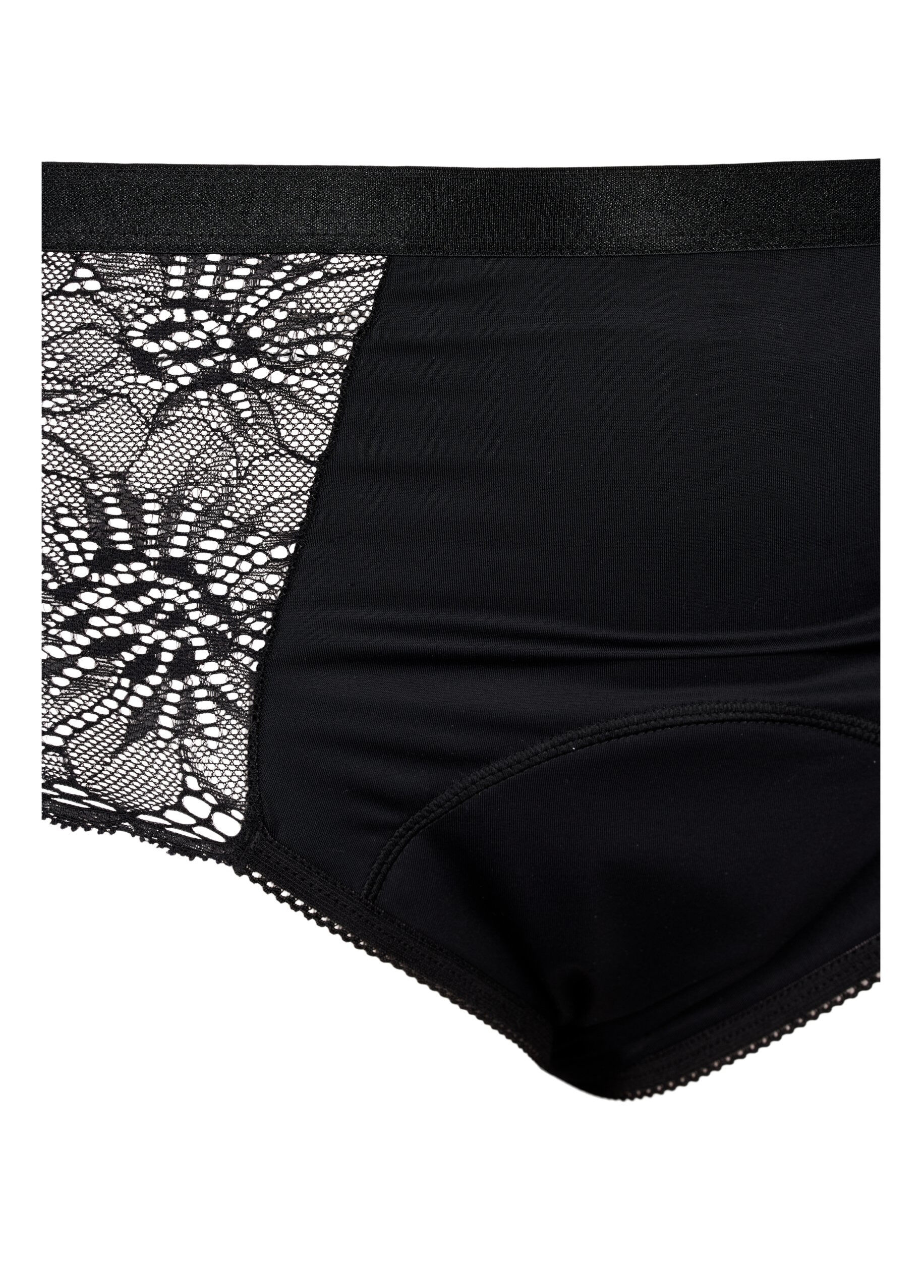 Zizzi Culotte menstruelle hipster avec dentelle, Black, Packshot image number 2