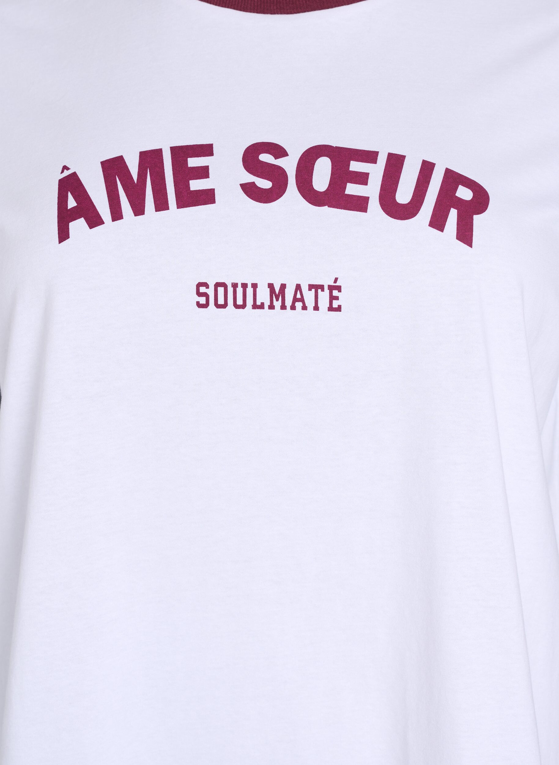 Zizzi T-shirt avec imprim&eacute; de texte et bordure contrast&eacute;e, Blanc, Packshot image number 2