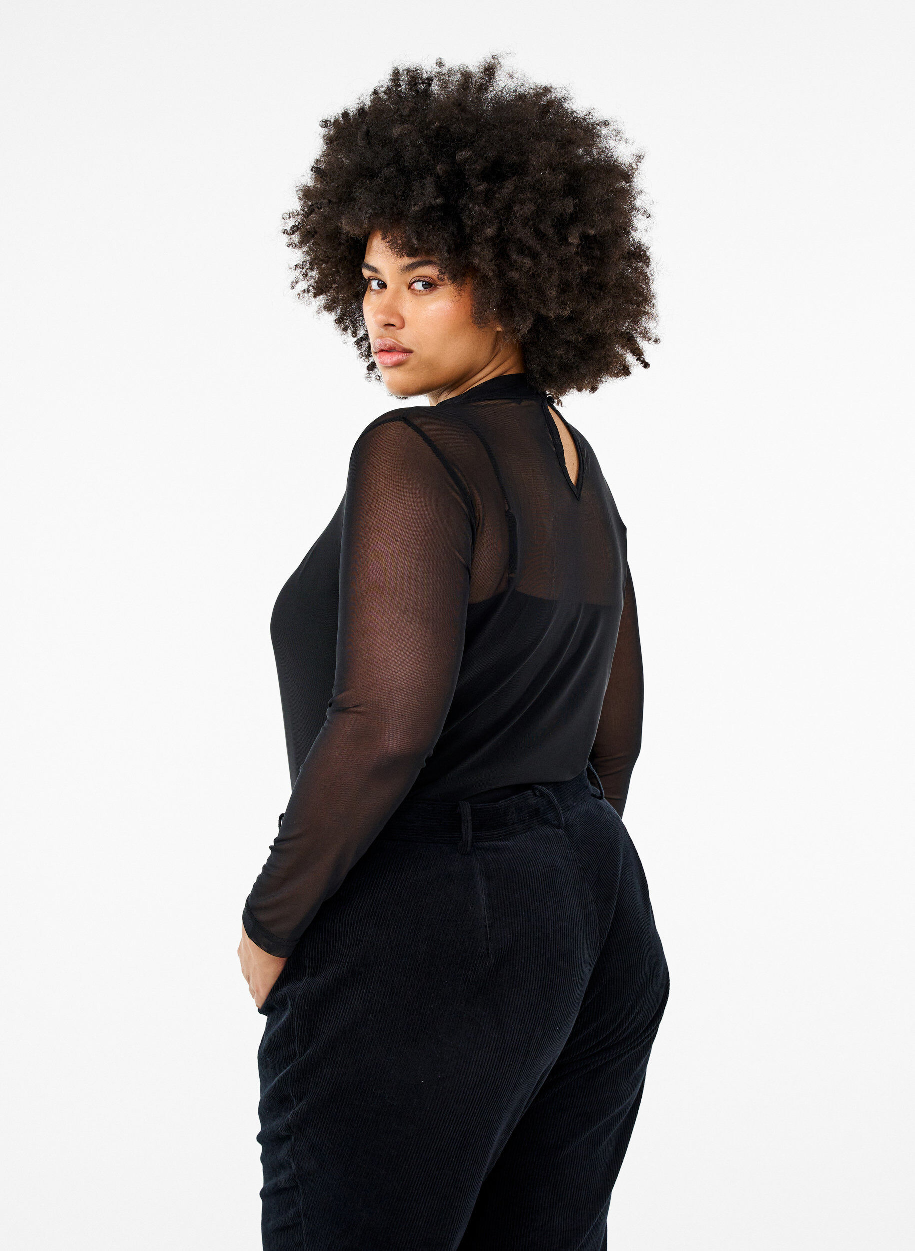 Zizzi Chemisier en maille ajust&eacute;e &agrave; manches longues, Noir, Model image number 2