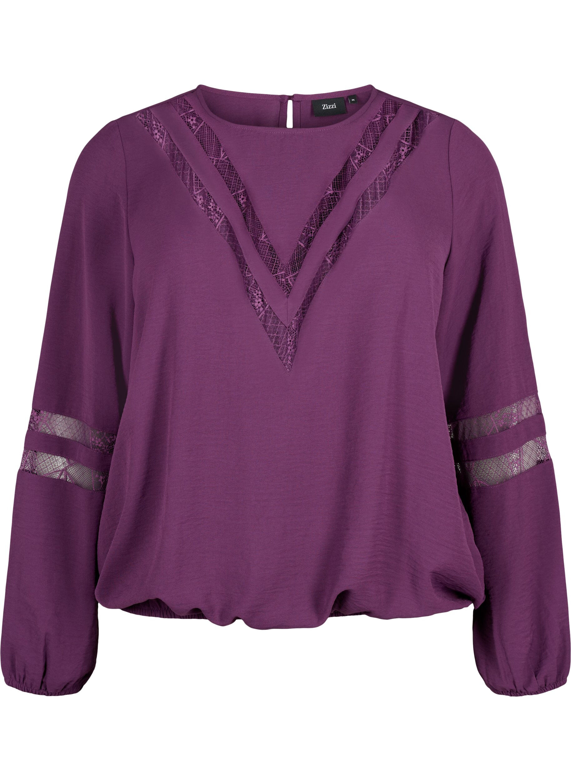 Zizzi Blouse &agrave; manches longues avec de la dentelle, Deep Purple, Packshot image number 0