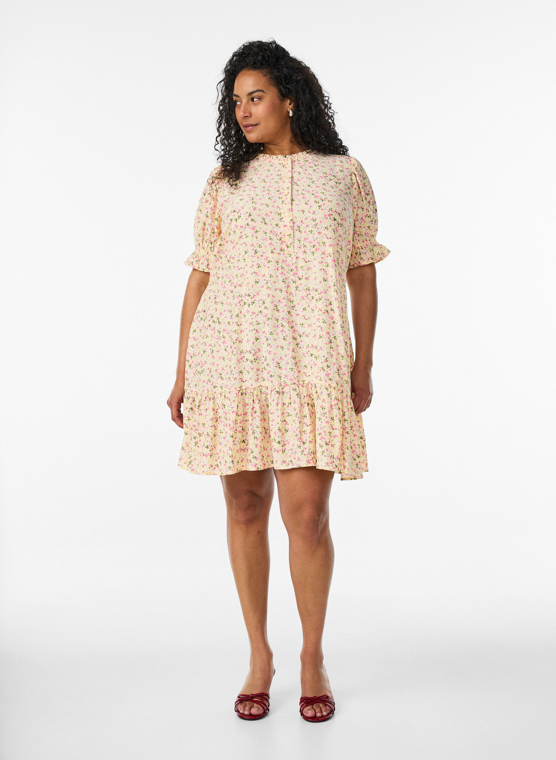 ZizziRobe courte en viscose avec volants, Jaune, Model image number 1