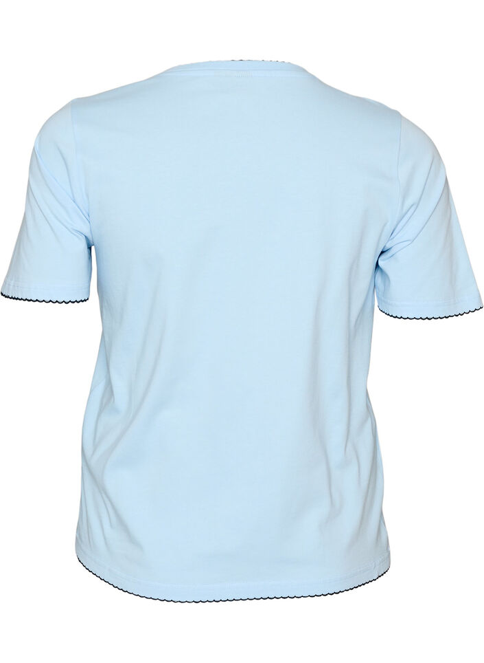 T-shirt en coton avec bords ondul&eacute;s contrastants, Bleu Clair, Packshot image number 1