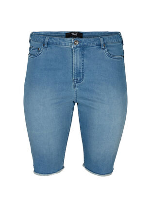 Short en jean moulant avec bords bruts, Blue Denim, Packshot image number 0