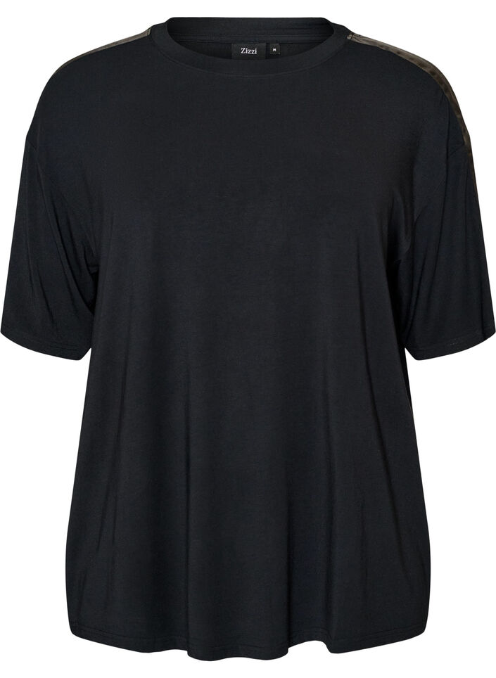 T-shirt de nuit en modal avec bande contrastante, Noir, Packshot image number 0