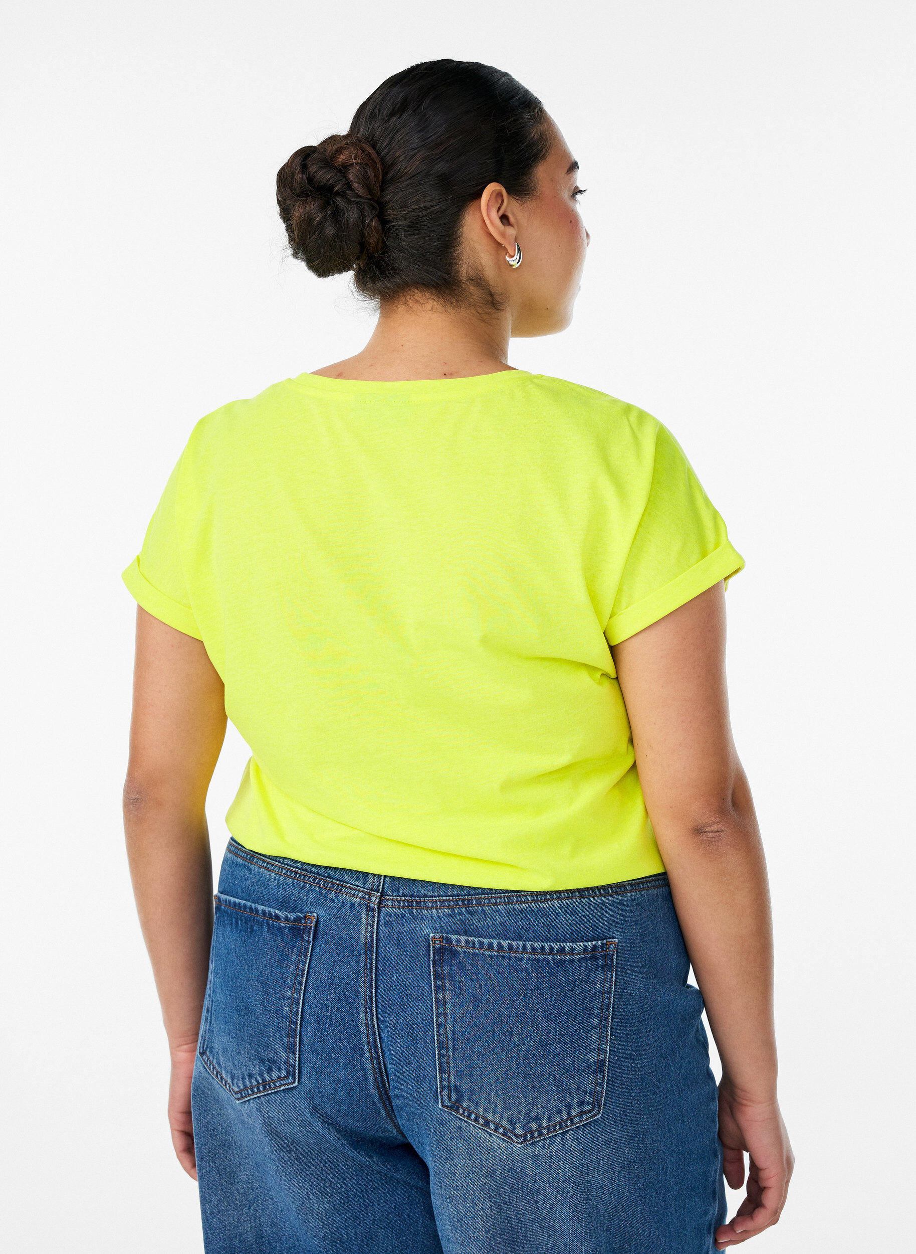 Zizzi T-shirt en coton n&eacute;on, Jaune flashy, Model image number 2