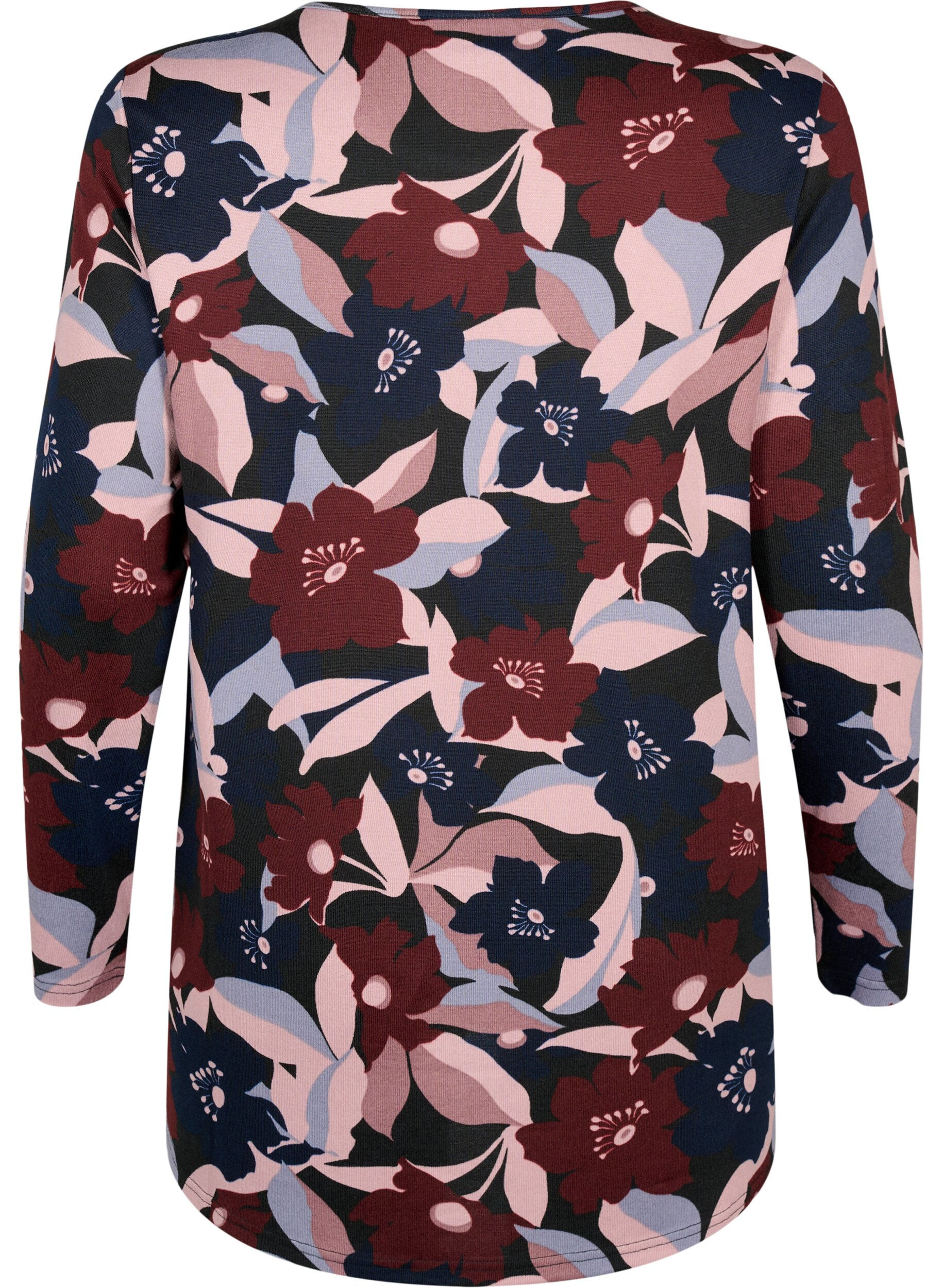 Zizzi Blouse florale &agrave; manches longues, Black Rose Flower, Packshot image number 1