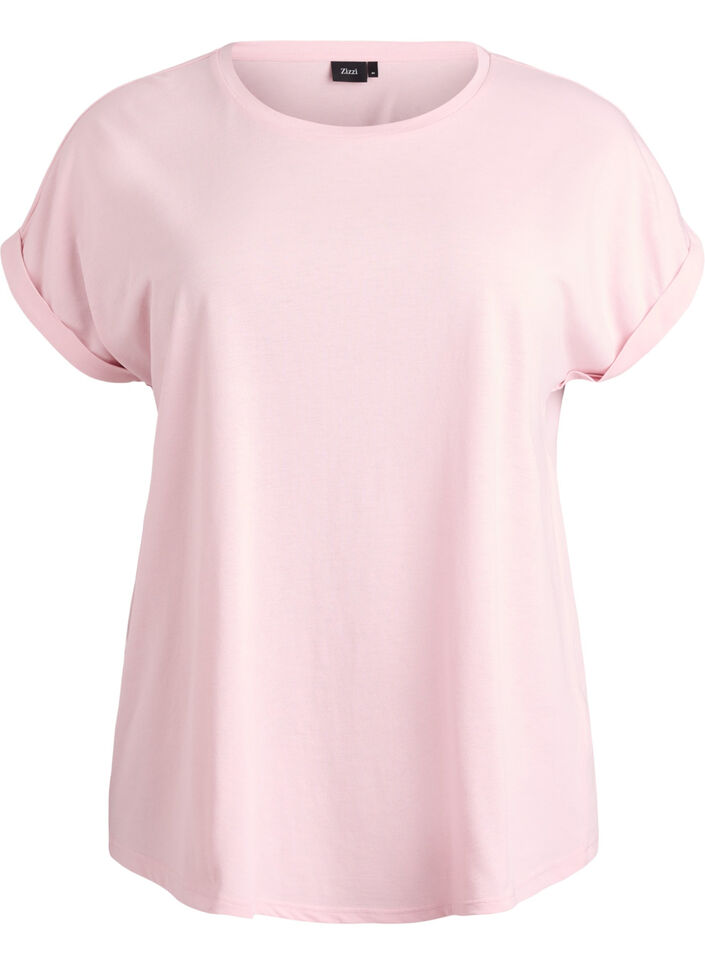 T-shirt &agrave; manches courtes en coton m&eacute;lang&eacute;, Rose, Packshot image number 0