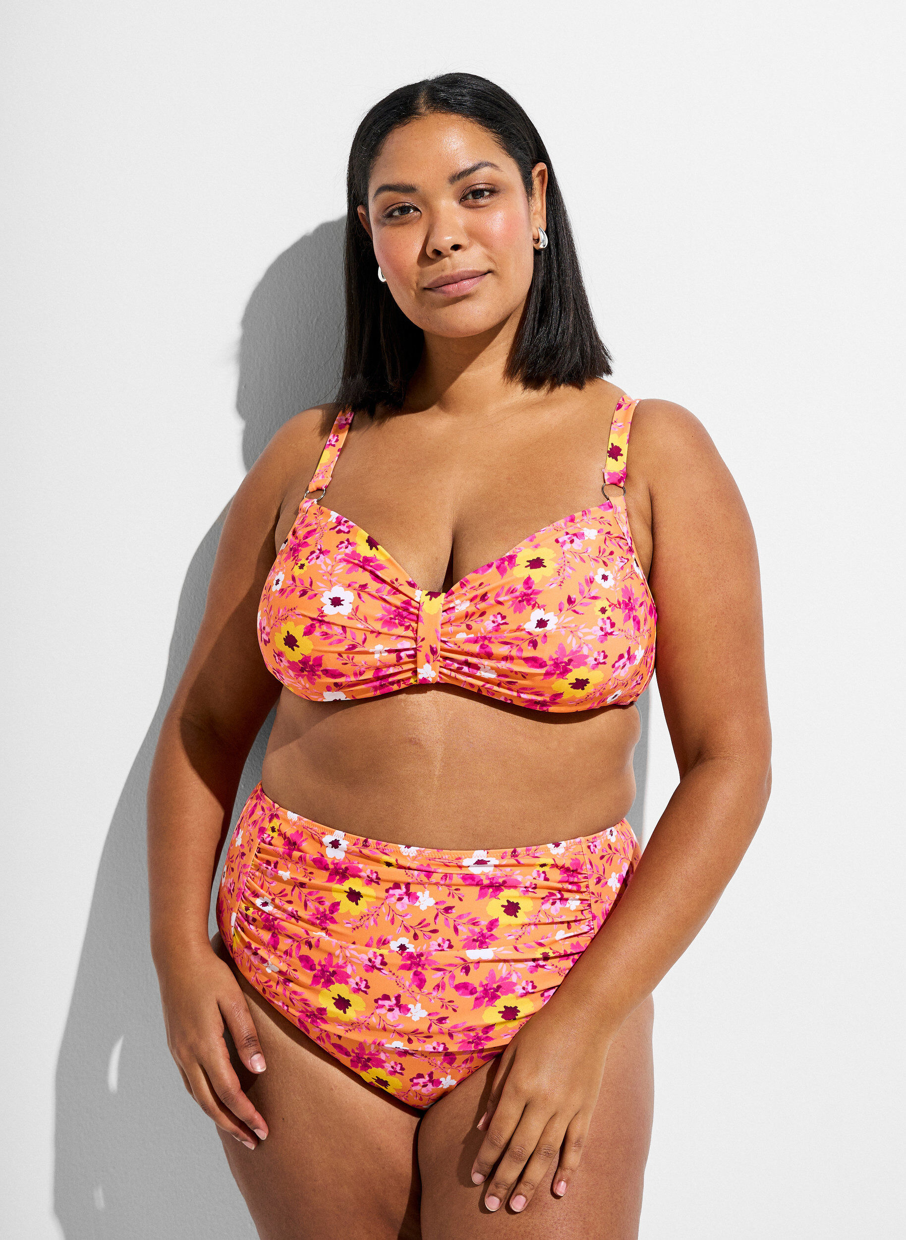 Zizzi Culotte de bikini taille haute &agrave; motif, Orange, Model image number 0