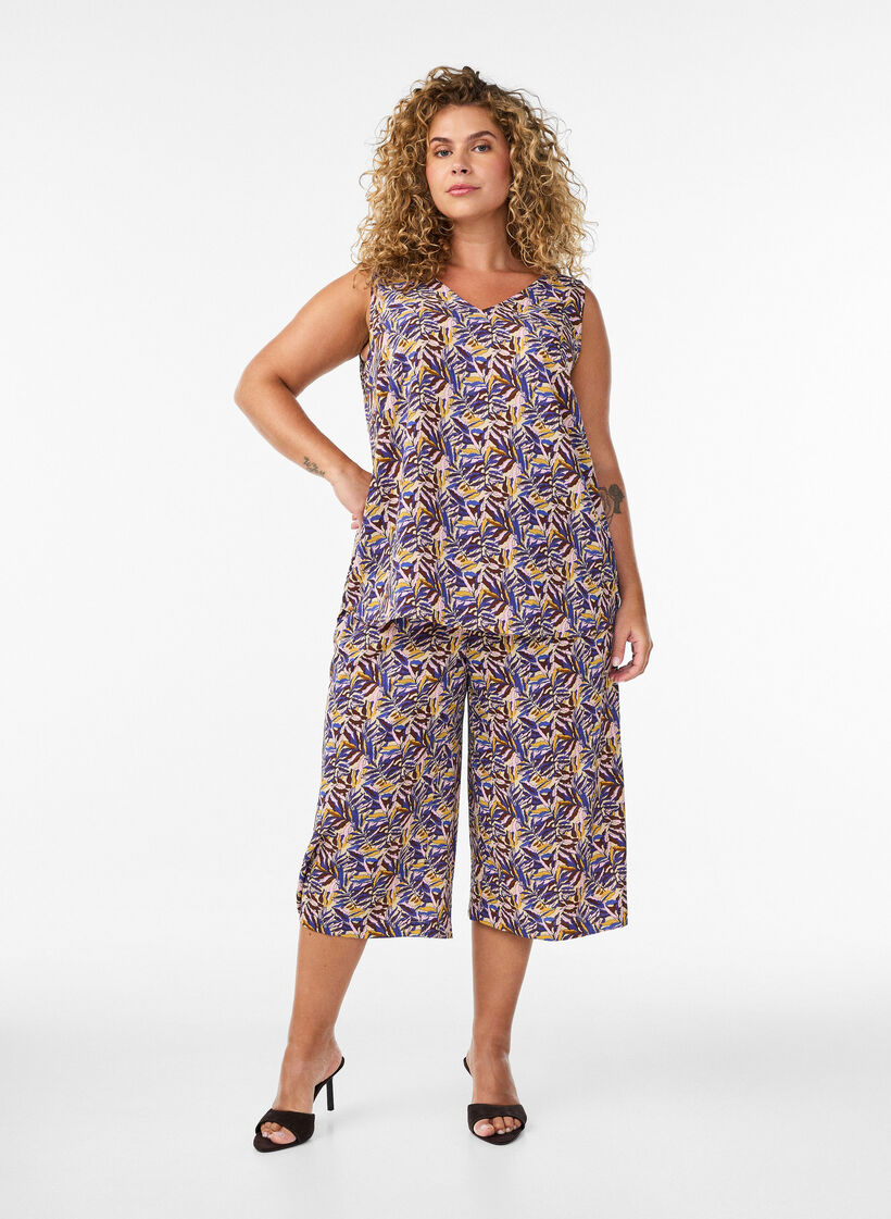 Pantalon ample avec imprim&eacute;, Beige, Model image number 0