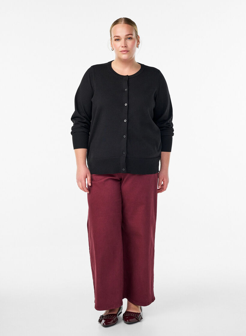 Cardigan en maille fine avec col rond, Noir, Model image number 1
