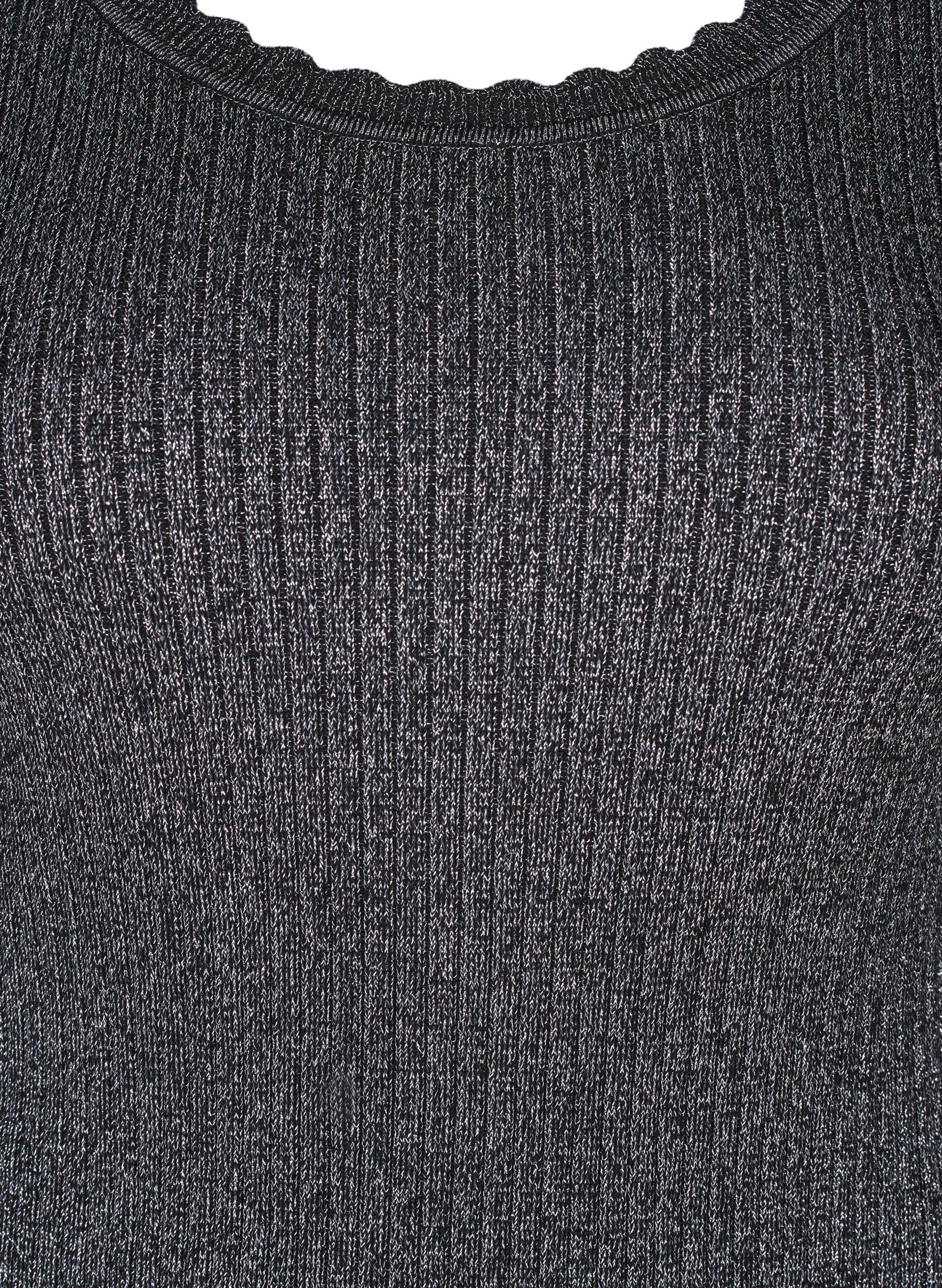 Zizzi Chemisier en maille ajust&eacute; avec fil &agrave; paillettes, Noir, Packshot image number 2