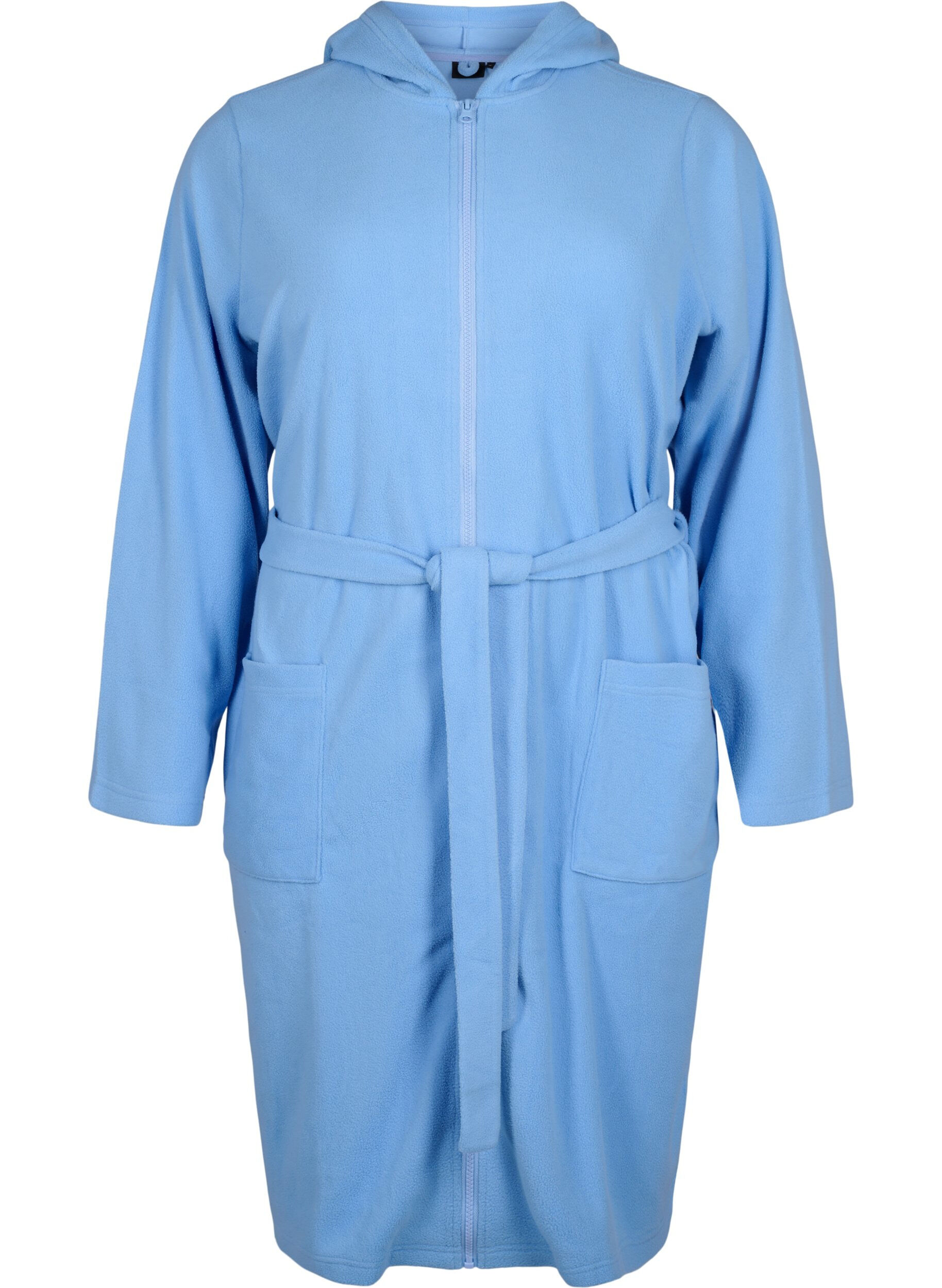 Zizzi Robe de chambre avec fermeture &eacute;clair et capuche, Bleu Clair, Packshot image number 0