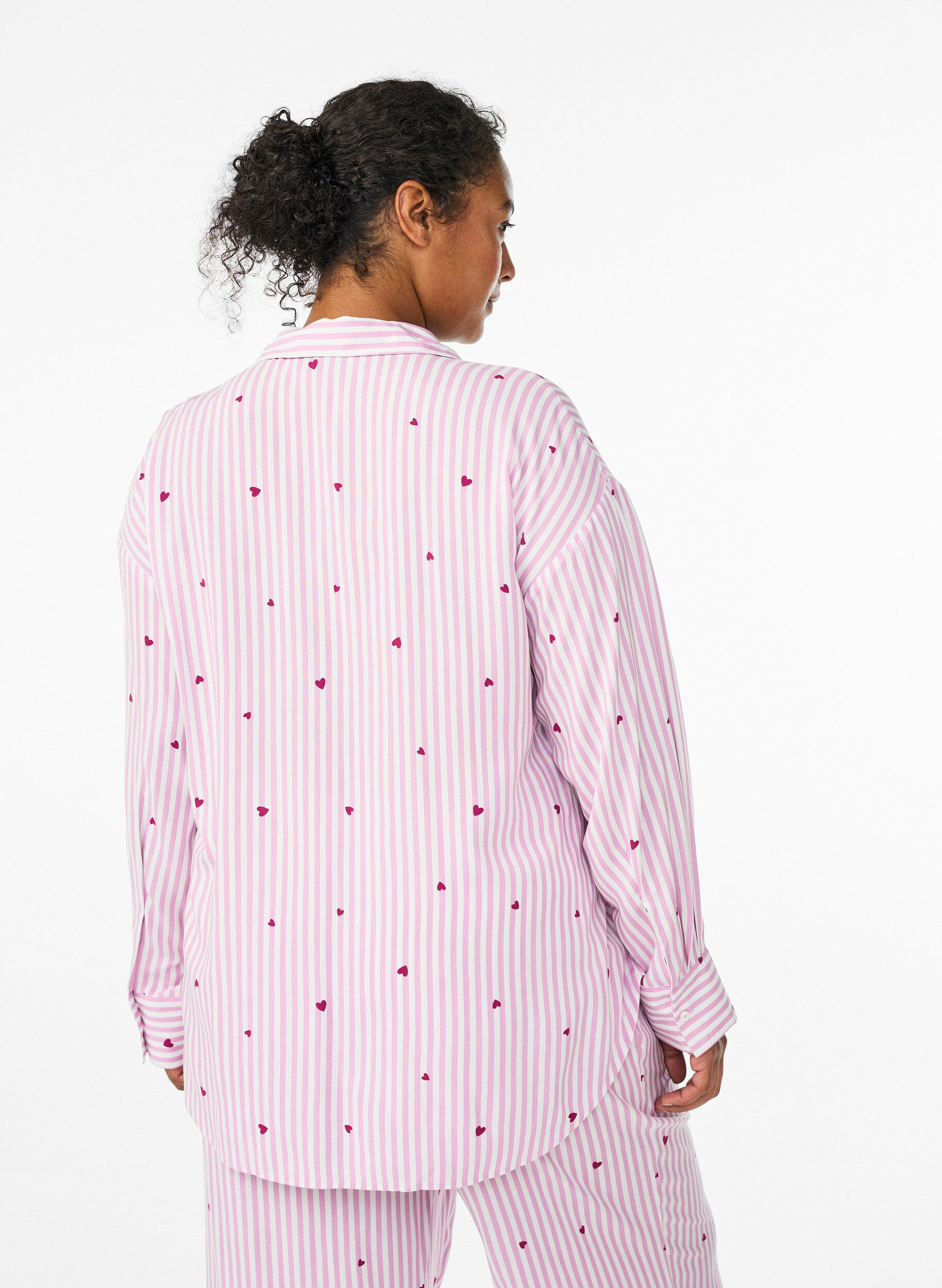 ZizziChemise de nuit &agrave; rayures et c&oelig;urs, Rose, Model image number 2