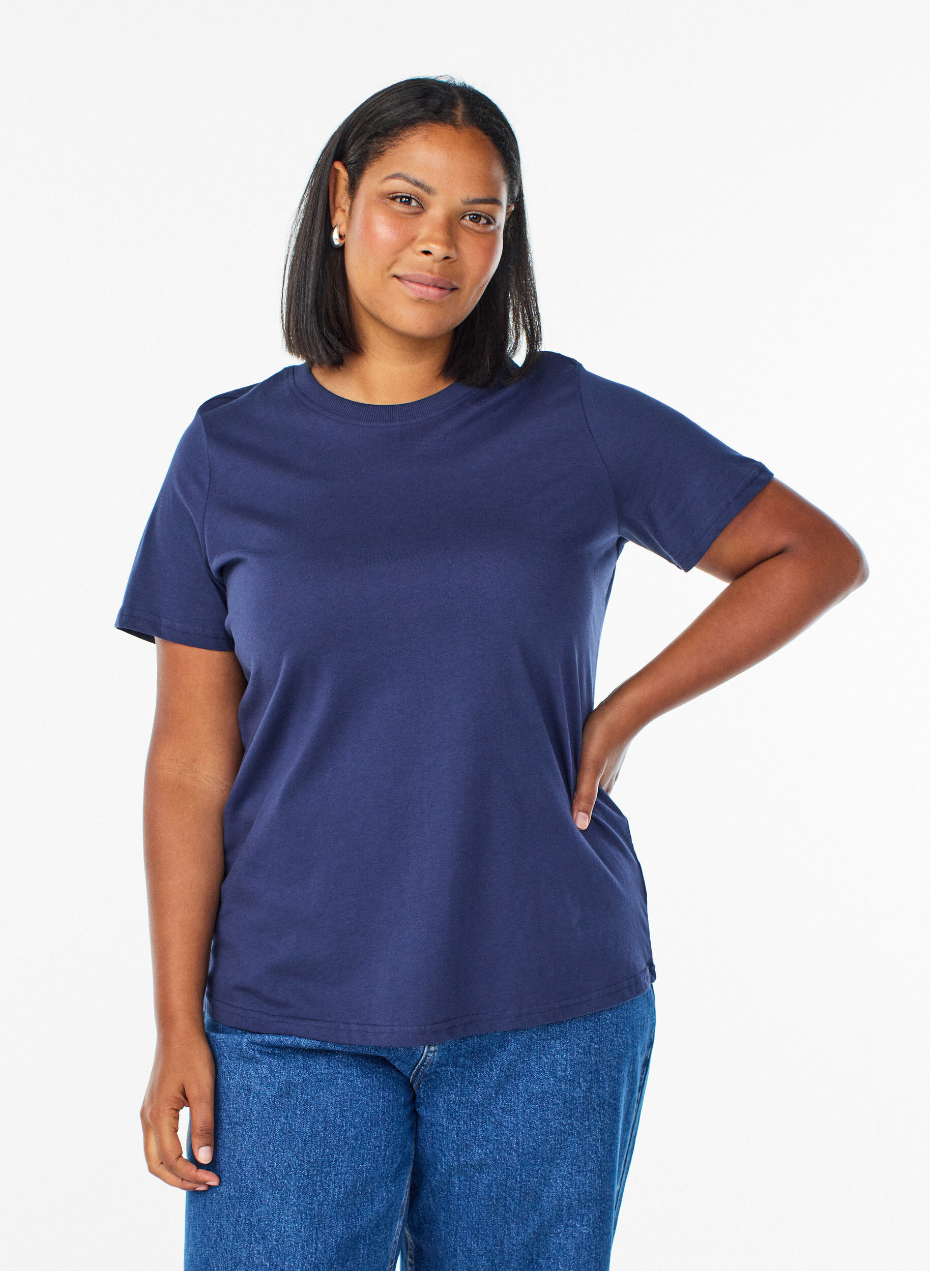 ZizziT-shirt basique en coton &agrave; col rond, Bleu, Model image number 0