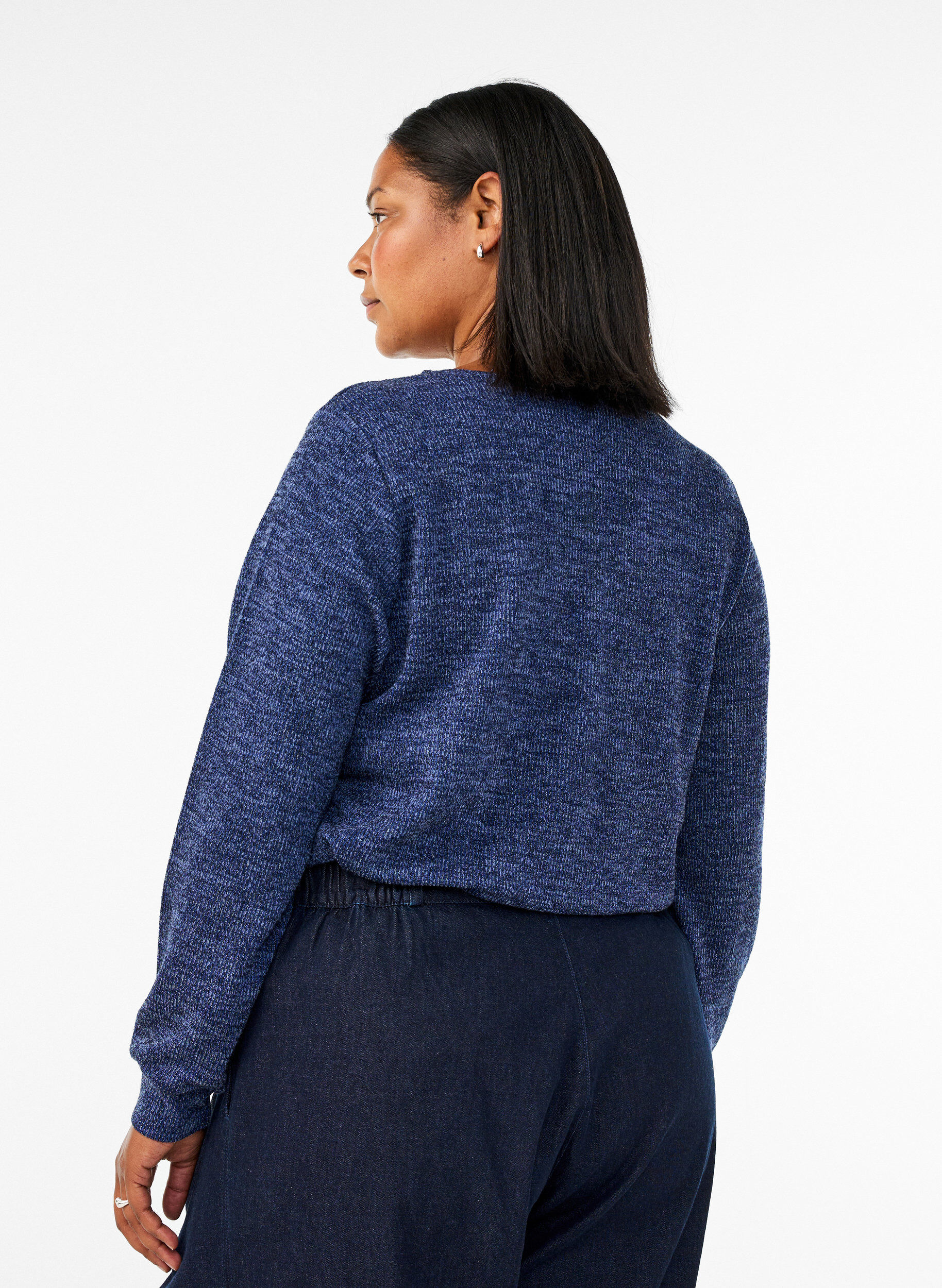 ZizziBlouse en jersey avec col en V et manches longues, Bleu, Model image number 2