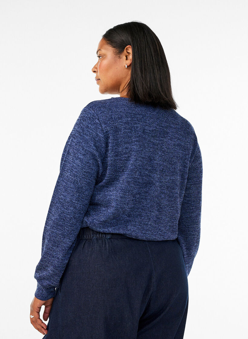 Blouse en jersey avec col en V et manches longues, Bleu, Model image number 2