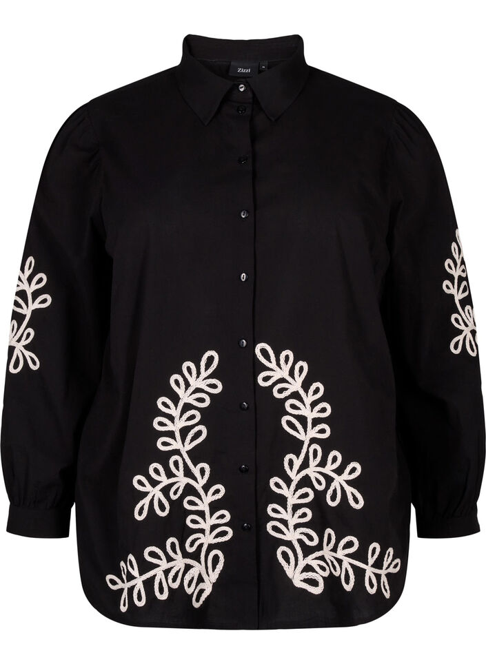Chemise ample en coton avec broderie, Black, Packshot image number 0