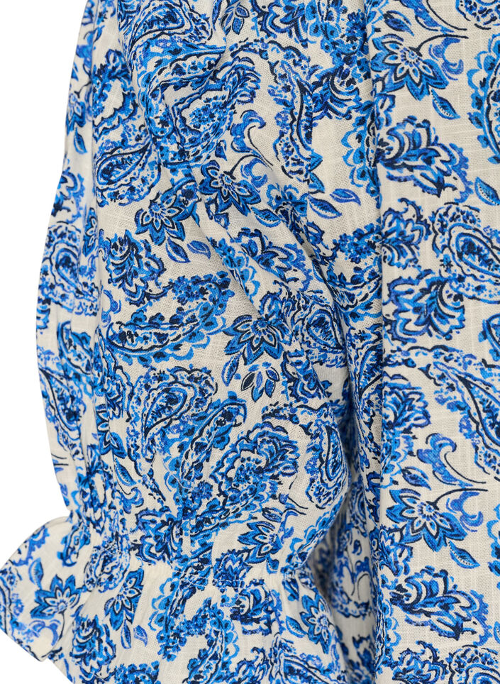 Blouse en coton avec encolure carr&eacute;e, Bleu, Packshot image number 3
