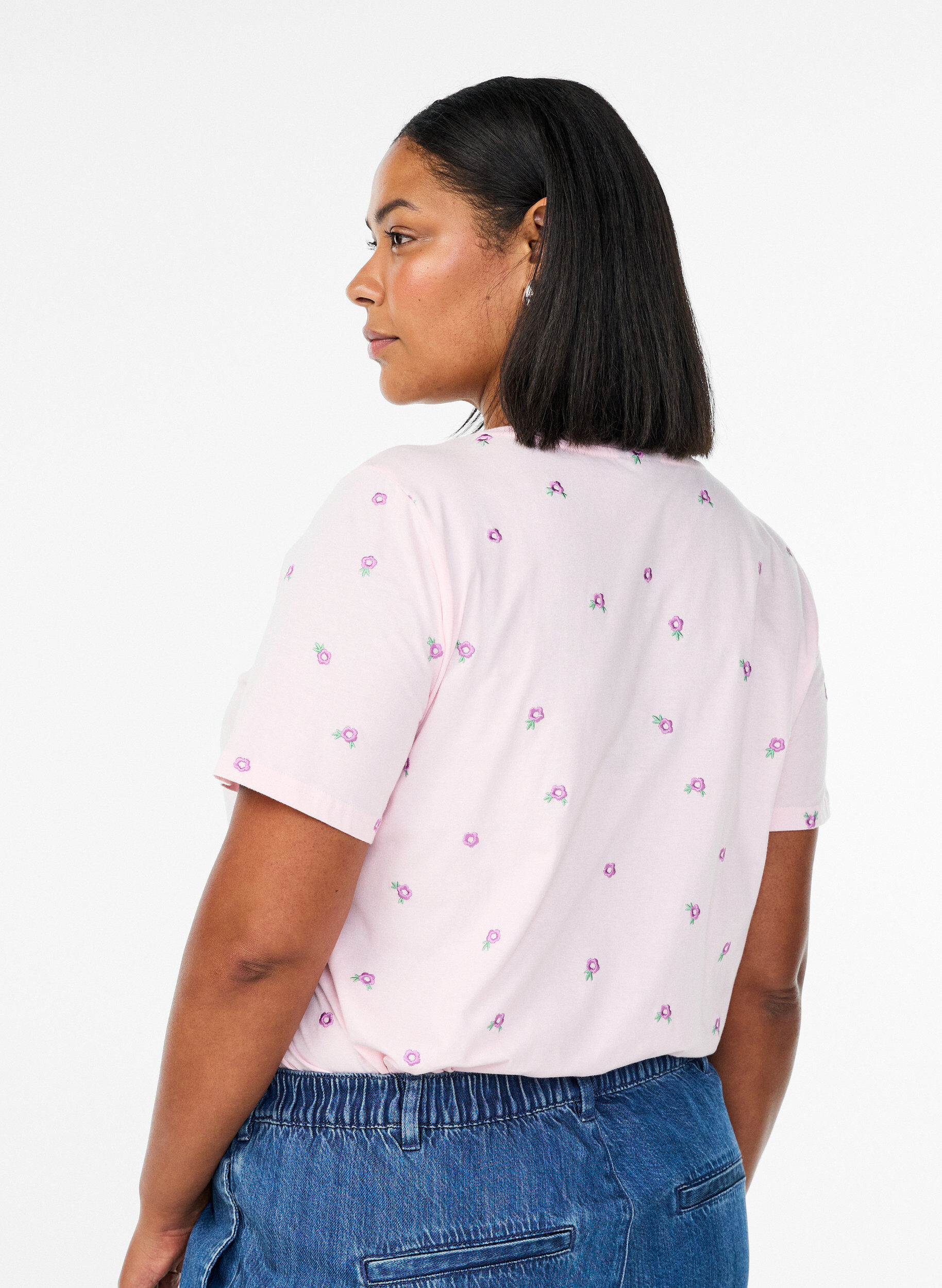 ZizziT-shirt en coton biologique avec motifs brod&eacute;s, Rose, Model image number 2