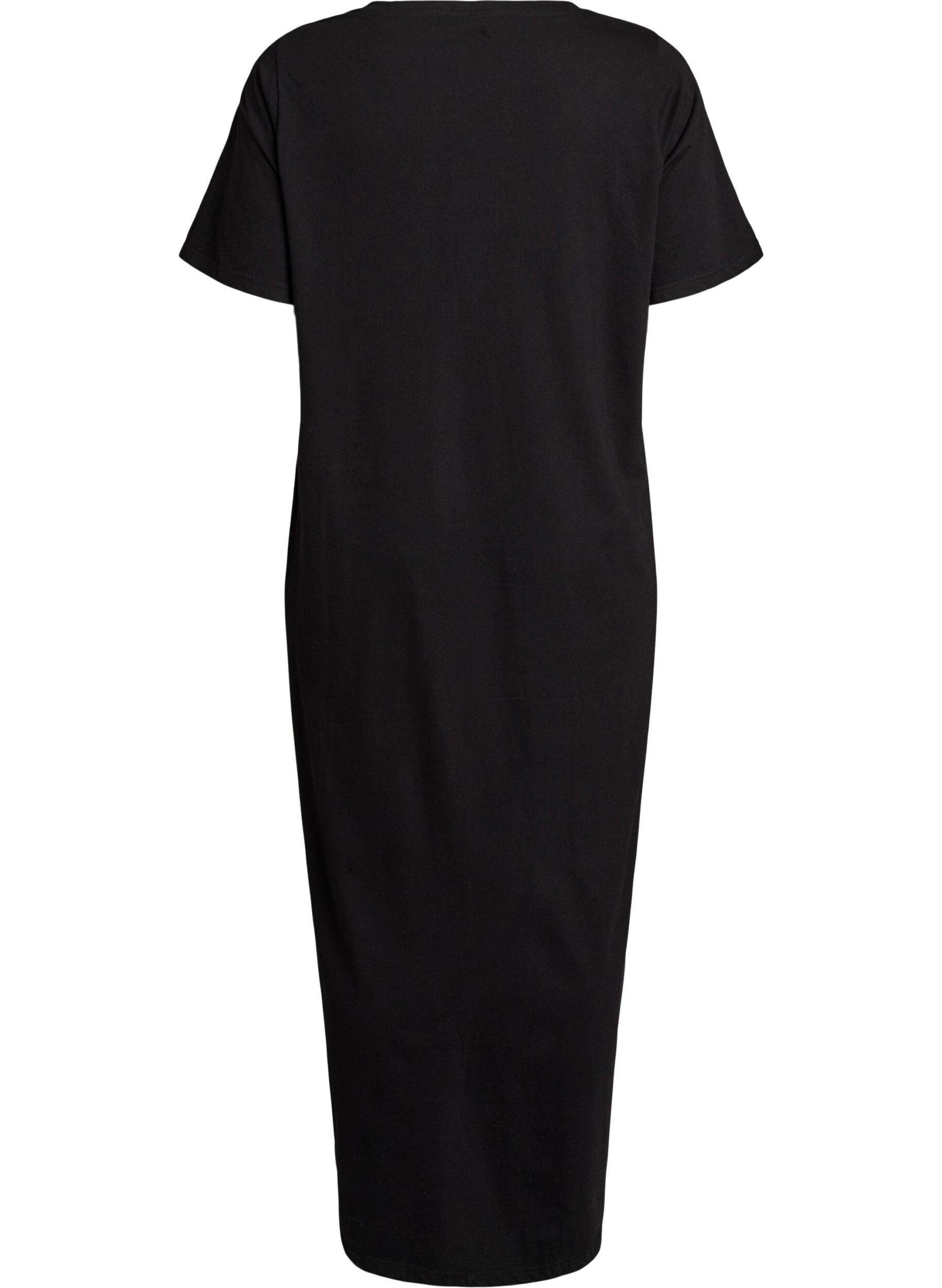 ZizziChemise de nuit midi en coton biologique, Noir, Packshot image number 1