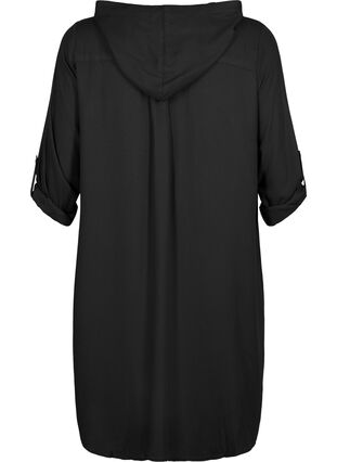 Robe chemise en viscose avec capuche et manches 3/4, Black, Packshot image number 1