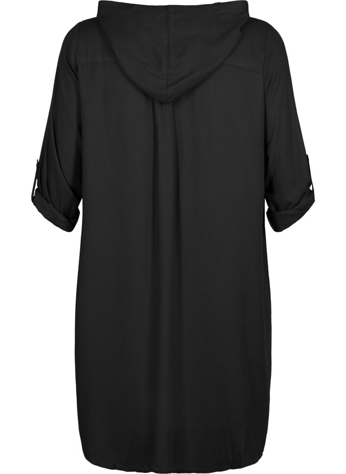 Robe chemise en viscose avec capuche et manches 3/4, Black, Packshot image number 1