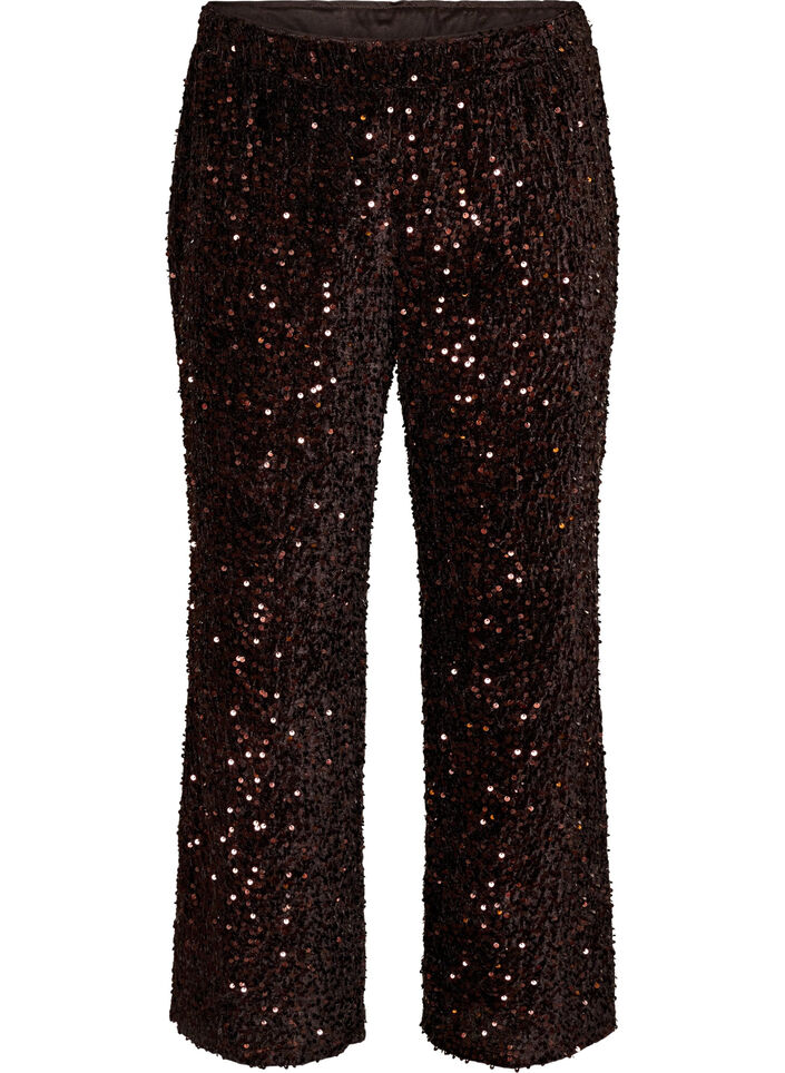 Pantalon &agrave; coupe ample avec sequins, Marron, Packshot image number 0