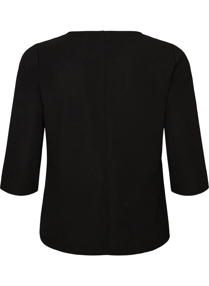 Blouse avec drap&eacute; asym&eacute;trique et manches 3/4, Noir, Packshot image number 1