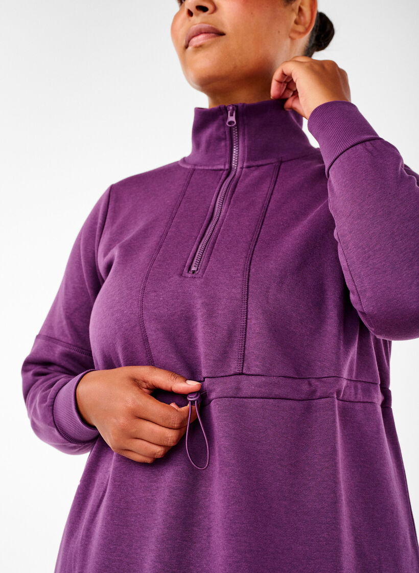 Sweat-shirt court avec un col haut et une taille ajustable, Deep Purple, Model image number 2